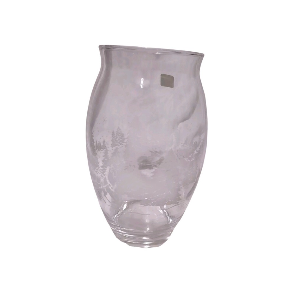 Kosta Boda Glass Vase OS Unisex Winter Sleigh Etched Clear 1998 Y2K Cabin Core